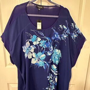 NWT Womens plus size 22/24 blue floral dressy blouse from Arna York